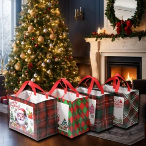 Reusable eco friendly christmas gift bags with Santa Claus designs