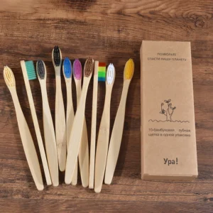 10-Piece Charcoal Bamboo Toothbrush Set with Multicolor Handles